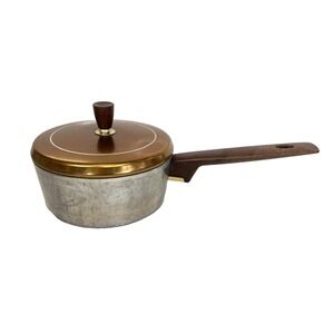 Vintage Regal‎ Ware Quality Aluminum 6" Sauce Pot Copper Colored Lid Wood Handle